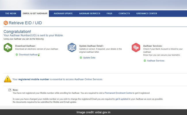 aadhaar on mobile 650 uidai website